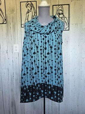 Habitat Cowl Neck Tunic Top Aqua Black Abstract Print Size Small
